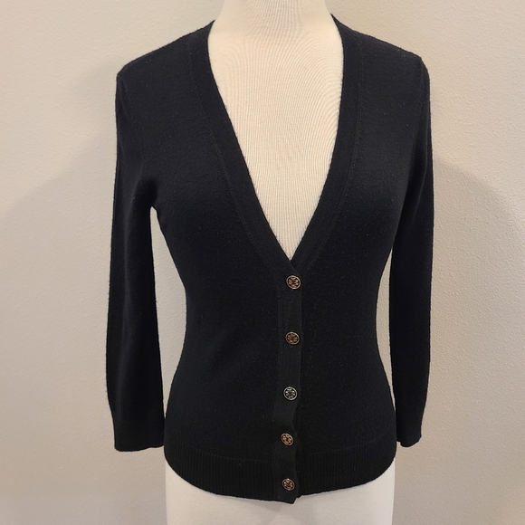 Tory Burch Black Merino Wool Cardigan Sweater - Picture 1 of 5